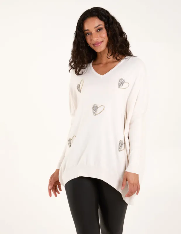 V Neck Diamante Hearts Jumper sold by Blue Vanilla
