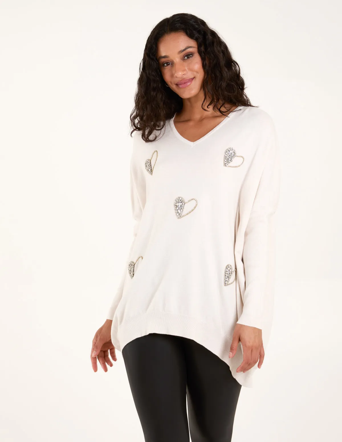 V Neck Diamante Hearts Jumper sold by Blue Vanilla