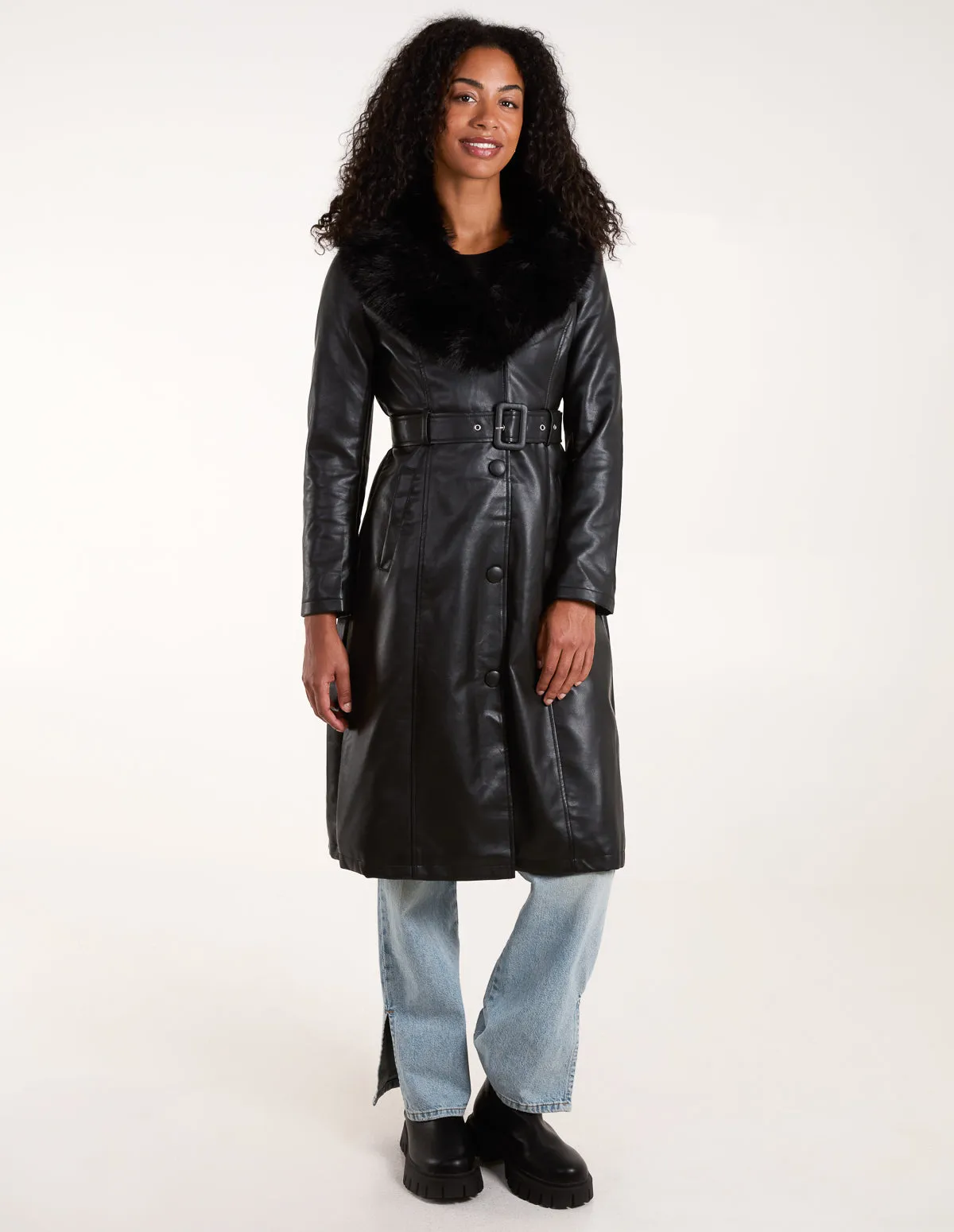 Faux Fur PU Longline Coat sold by Blue Vanilla