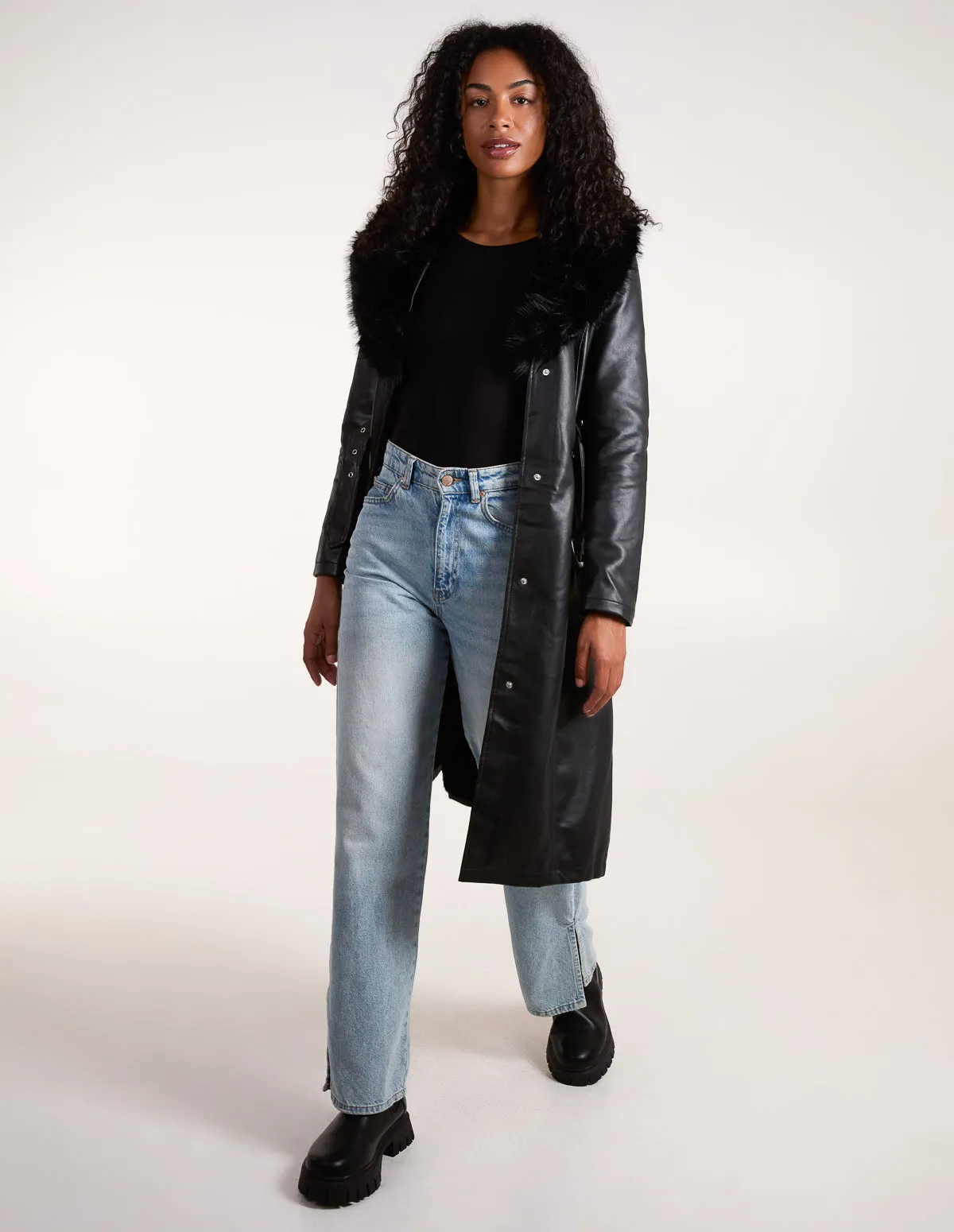 Faux Fur PU Longline Coat sold by Blue Vanilla product image thumbnail 2