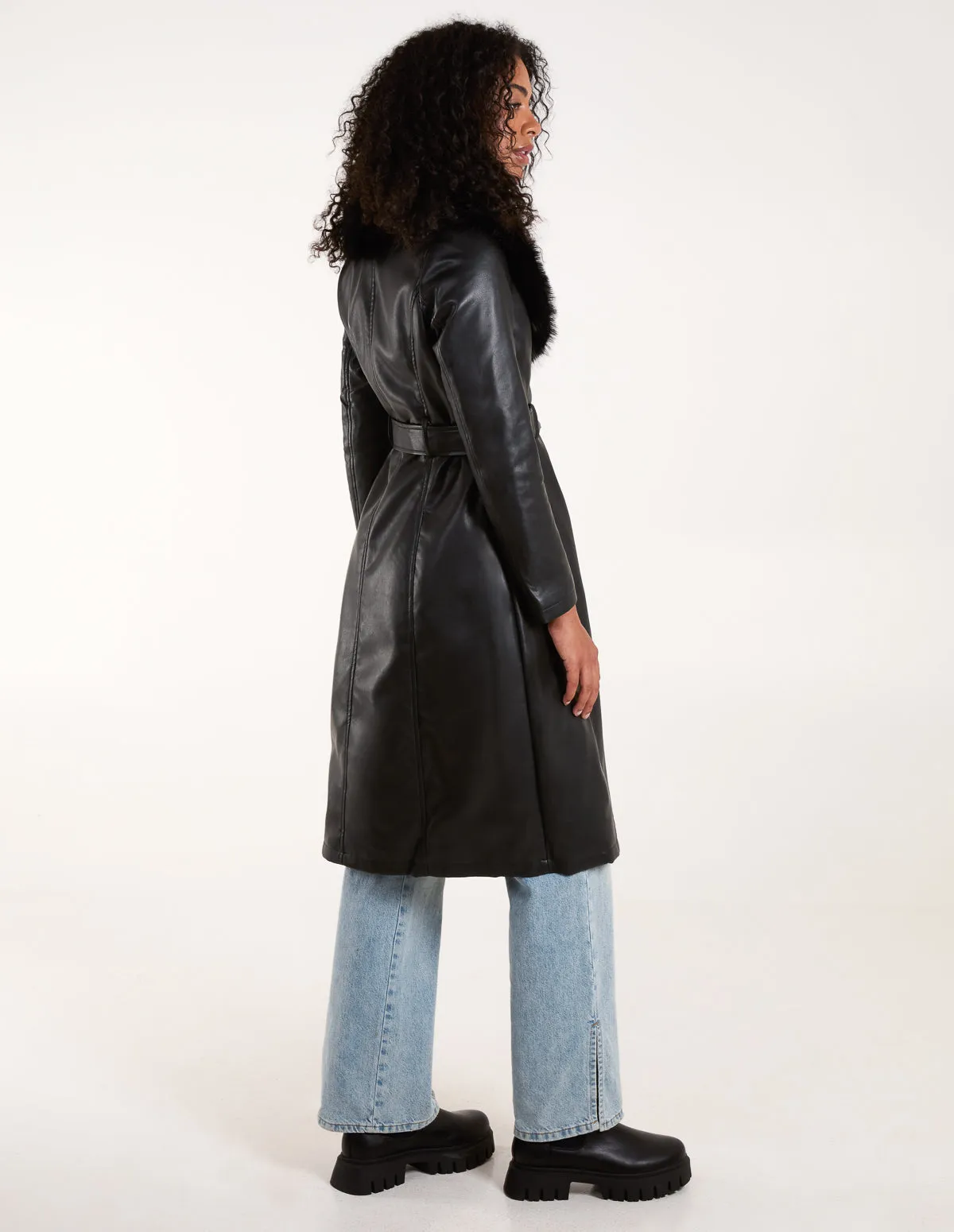 Faux Fur PU Longline Coat sold by Blue Vanilla product image thumbnail 4