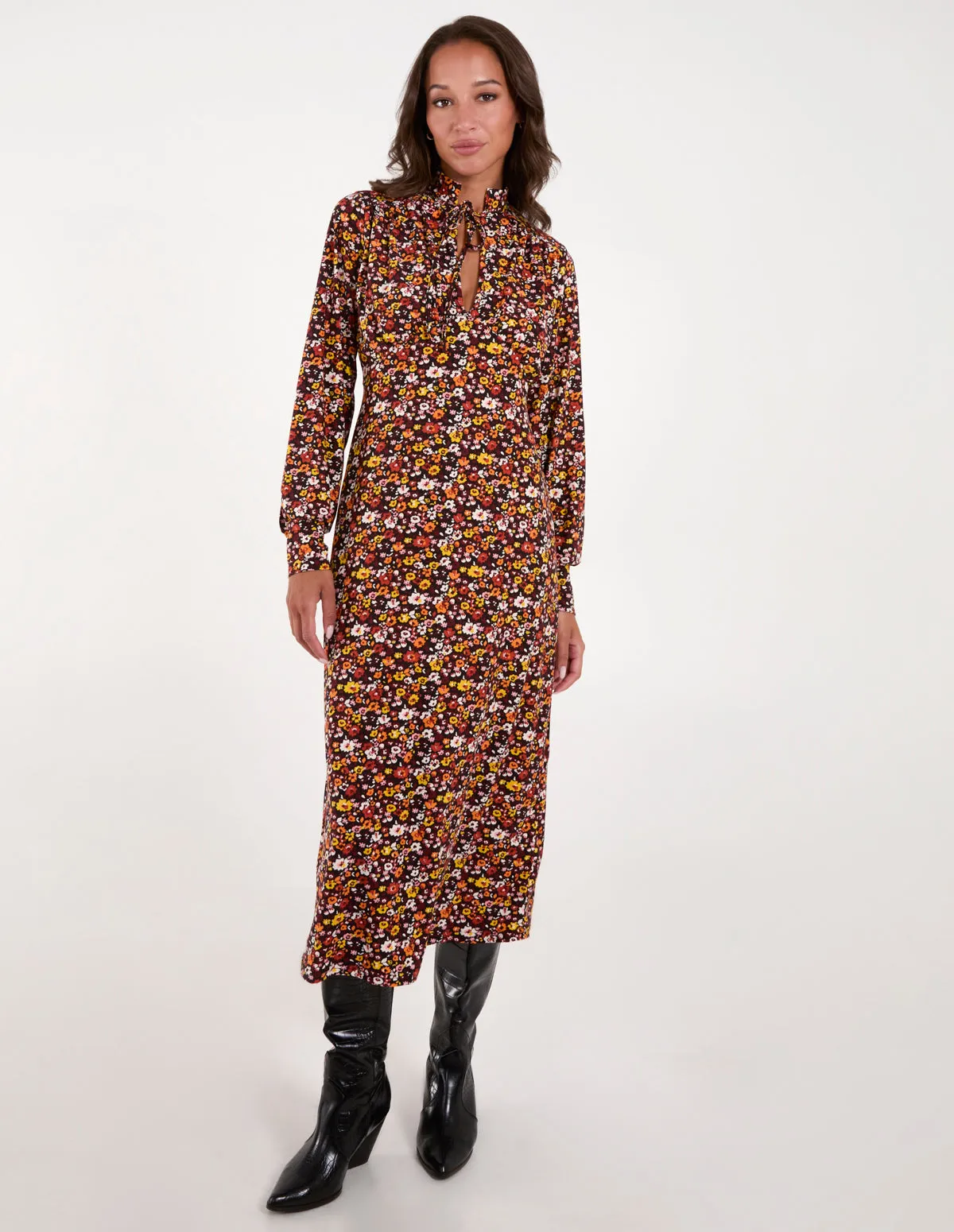 Deep V Keyhole Tie Up High Neck Midi Dress sold by Blue Vanilla product image thumbnail 2