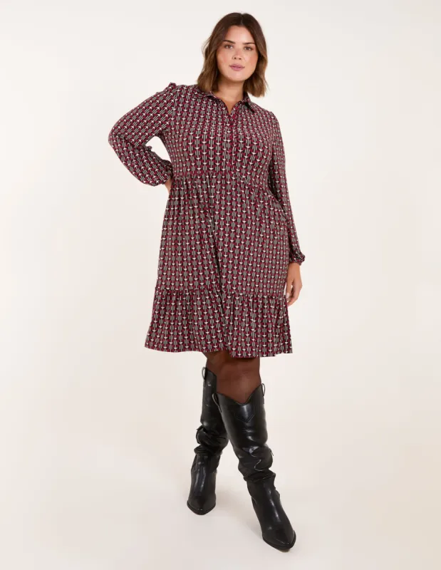 Curve Button Front Geometric Smock Dress sold by Blue Vanilla