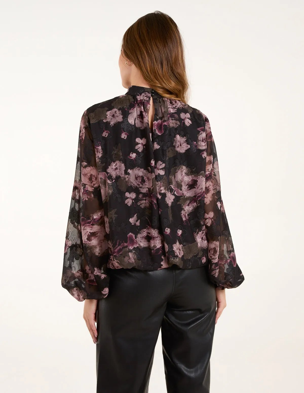 High Neck Bubble Hem Floral Jacquard Blouse sold by Blue Vanilla product image thumbnail 4