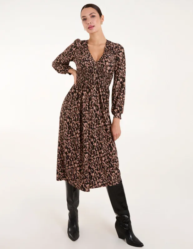 Leopard Button Front Midi Dress sold by Blue Vanilla