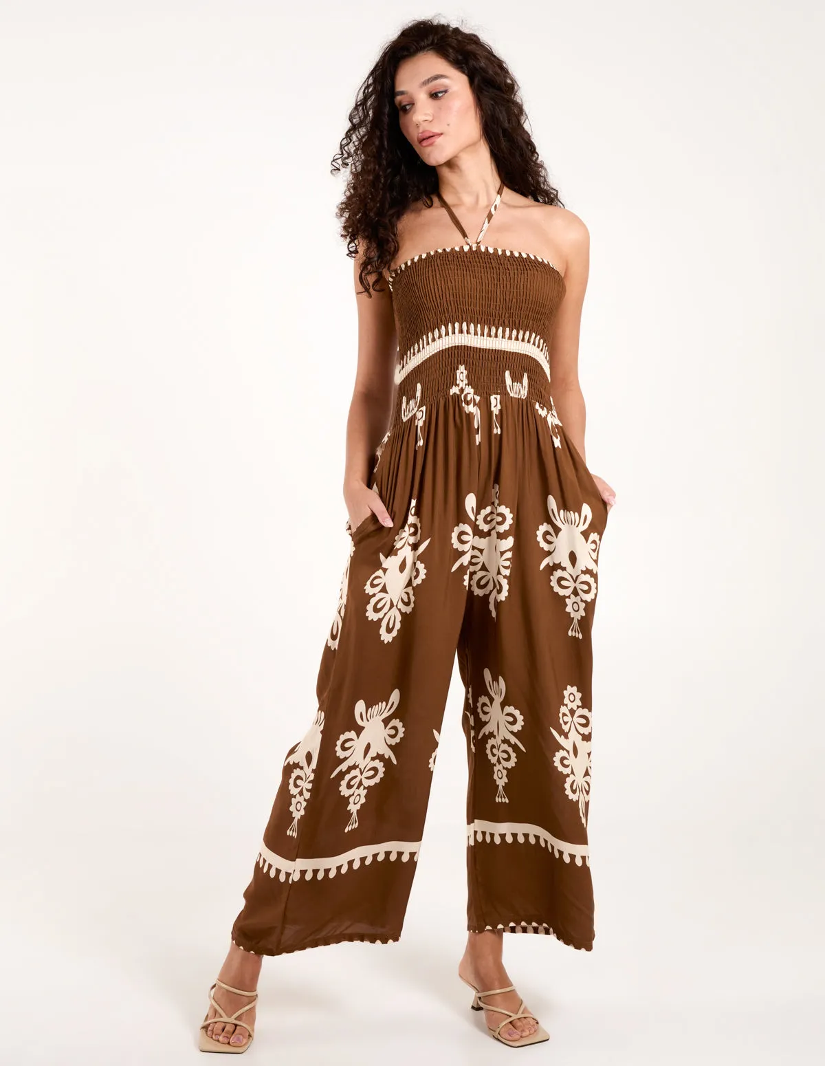 Strapless Bardot Elasticated Jumpsuit With Pocket sold by Blue Vanilla