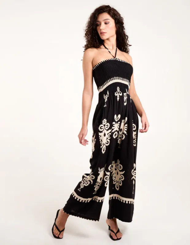 Strapless Bardot Elasticated Jumpsuit With Pocket sold by Blue Vanilla