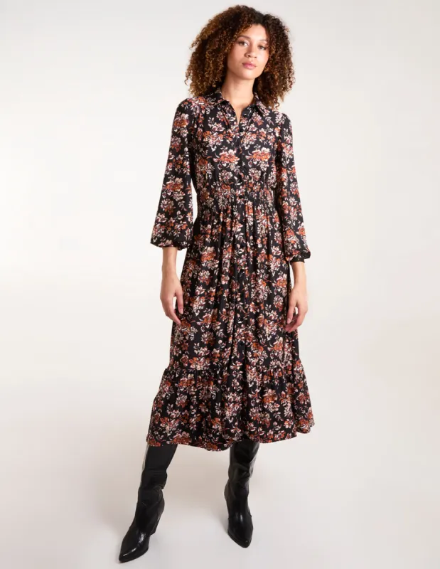 Shirred Waist Floral Midi Shirt Dress sold by Blue Vanilla