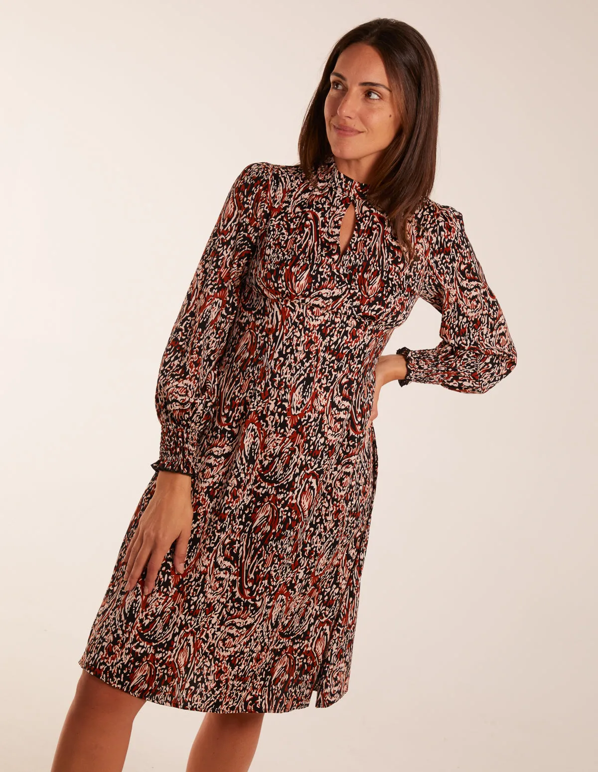 High Neck Keyhole Printed Midi Dress sold by Blue Vanilla