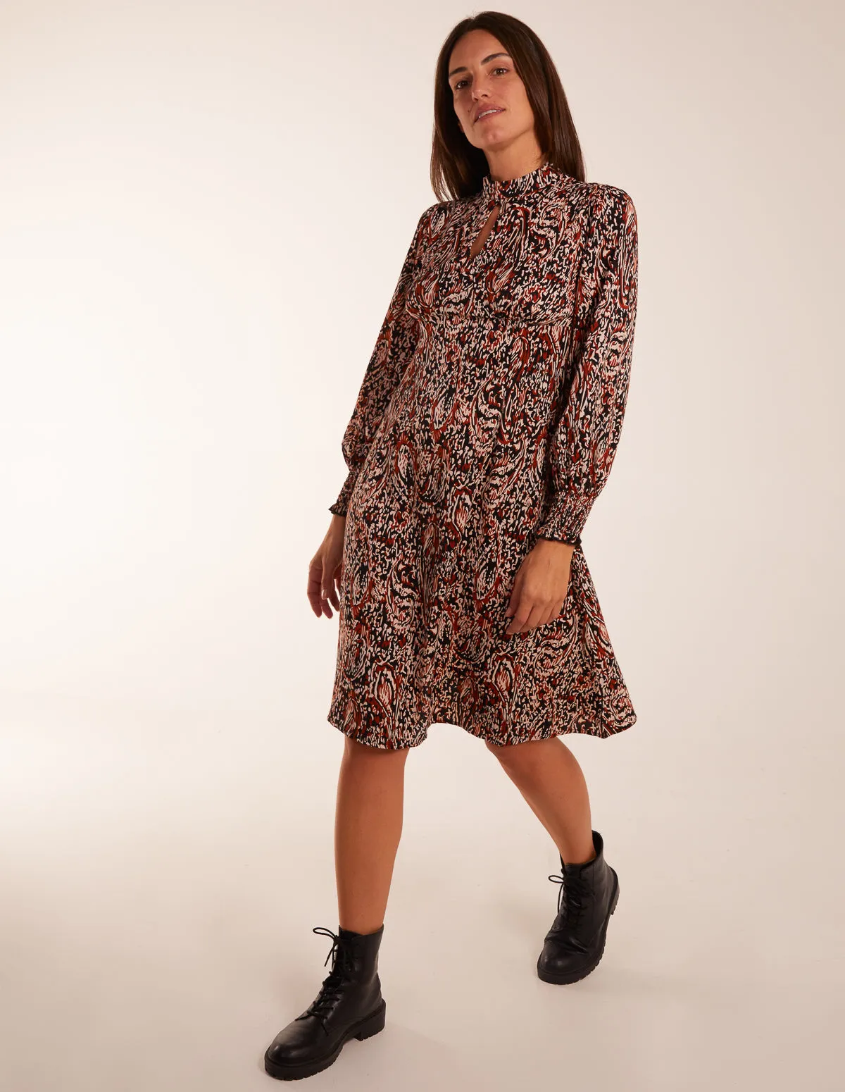 High Neck Keyhole Printed Midi Dress sold by Blue Vanilla product image thumbnail 3