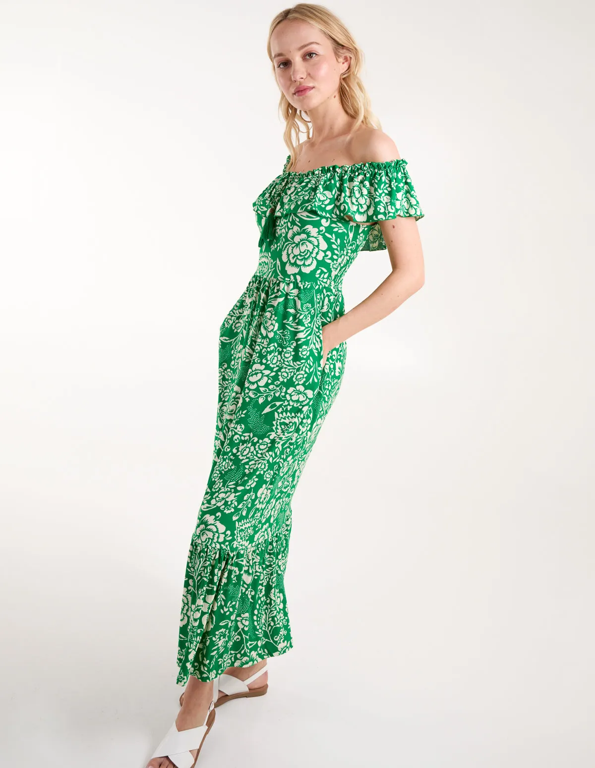 Elasticated Bardot Printed Maxi Dress sold by Blue Vanilla product image thumbnail 3