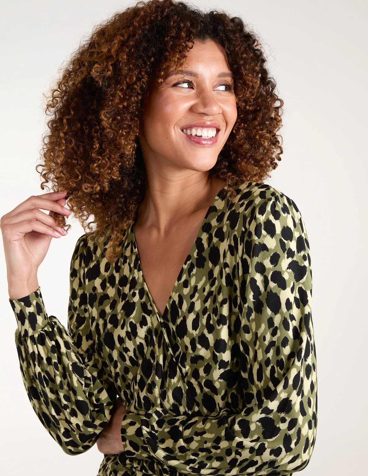 Wrap Front Leopard Print Deep Hem Band Top sold by Blue Vanilla product image thumbnail 2