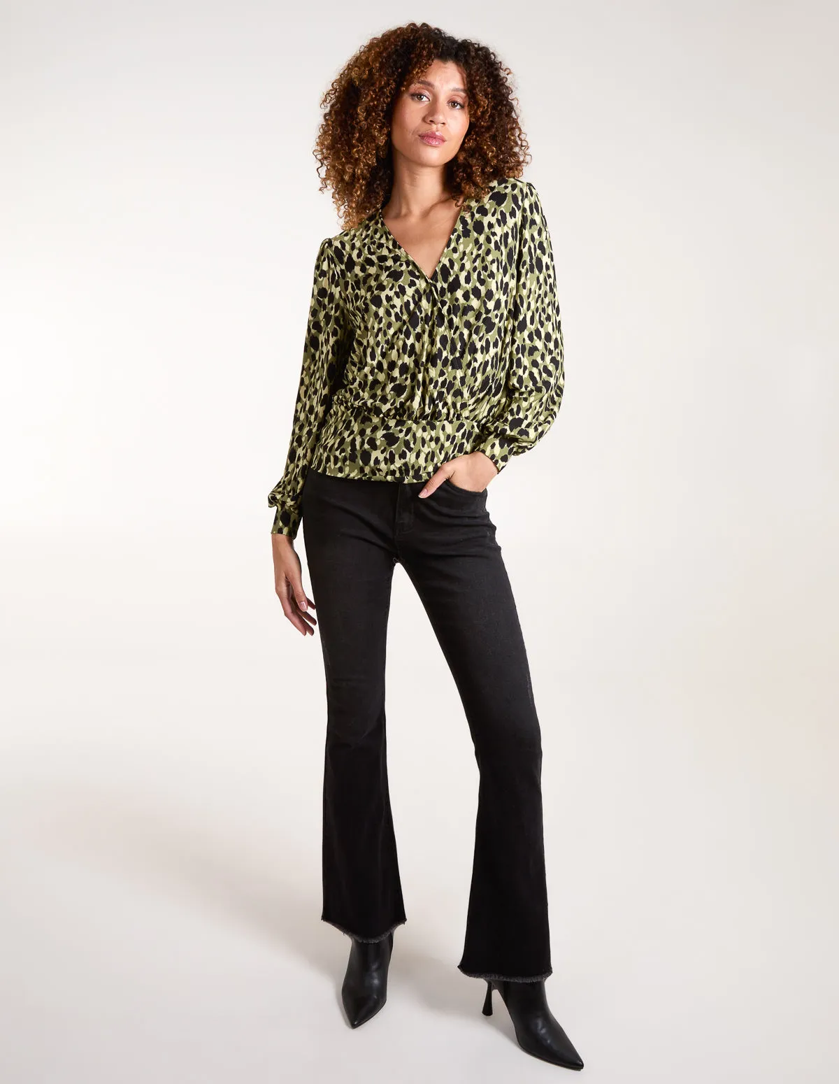 Wrap Front Leopard Print Deep Hem Band Top sold by Blue Vanilla product image thumbnail 3