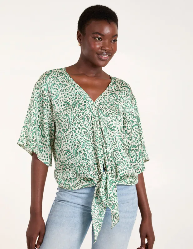 Tie Front V Neck Paisley Top sold by Blue Vanilla