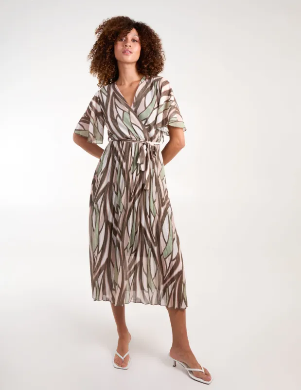 Wrap Over Pleated Midi Dress With Belt sold by Blue Vanilla
