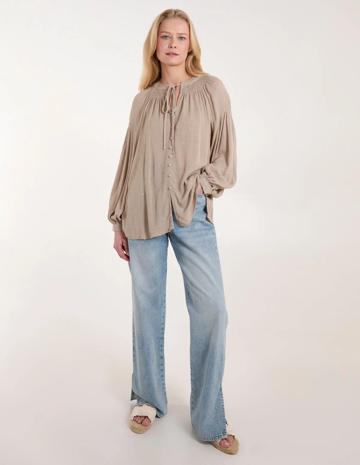 Long Cuff Sleeve Button Down Tie Front Shirt sold by Blue Vanilla product image thumbnail 2