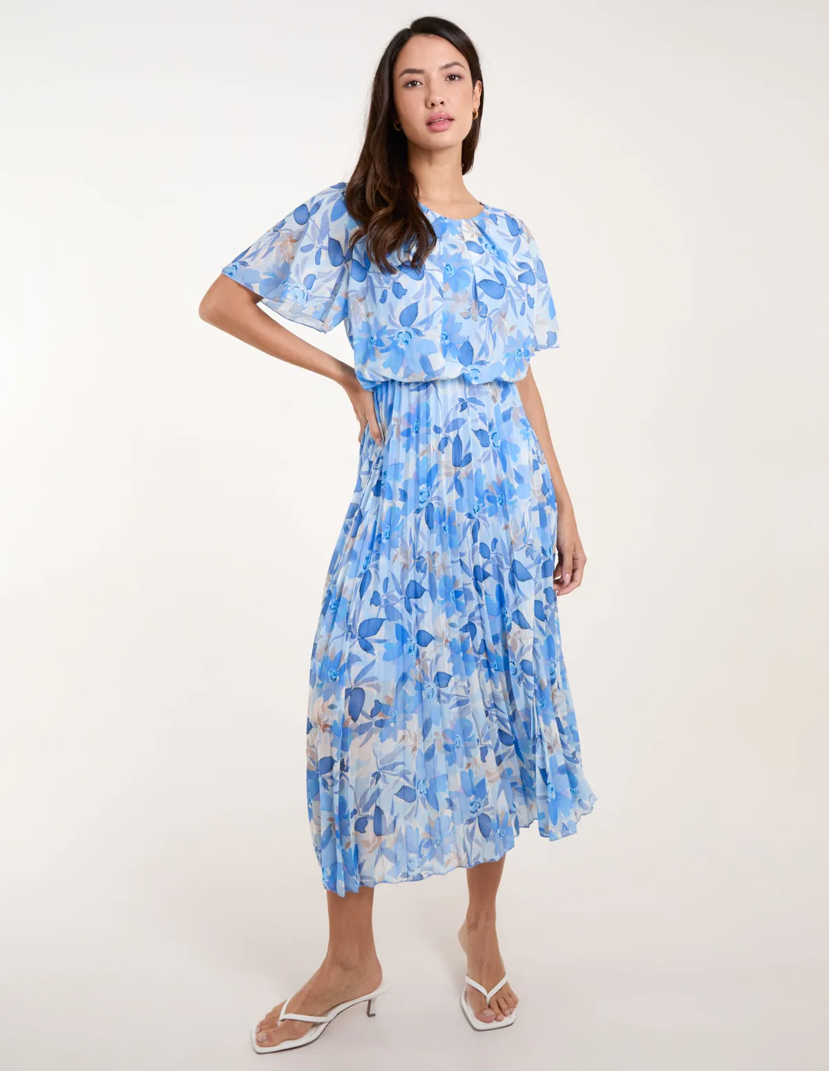 Floral Round Neck Pleated Midi Dress sold by Blue Vanilla