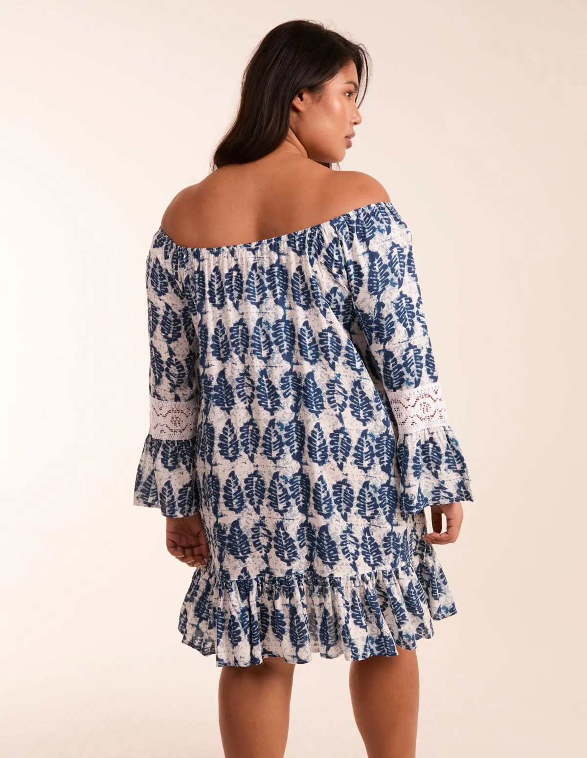 Curve Leaf Print Elasticated Bardot Neck Tunic Dress sold by Blue Vanilla product image thumbnail 5