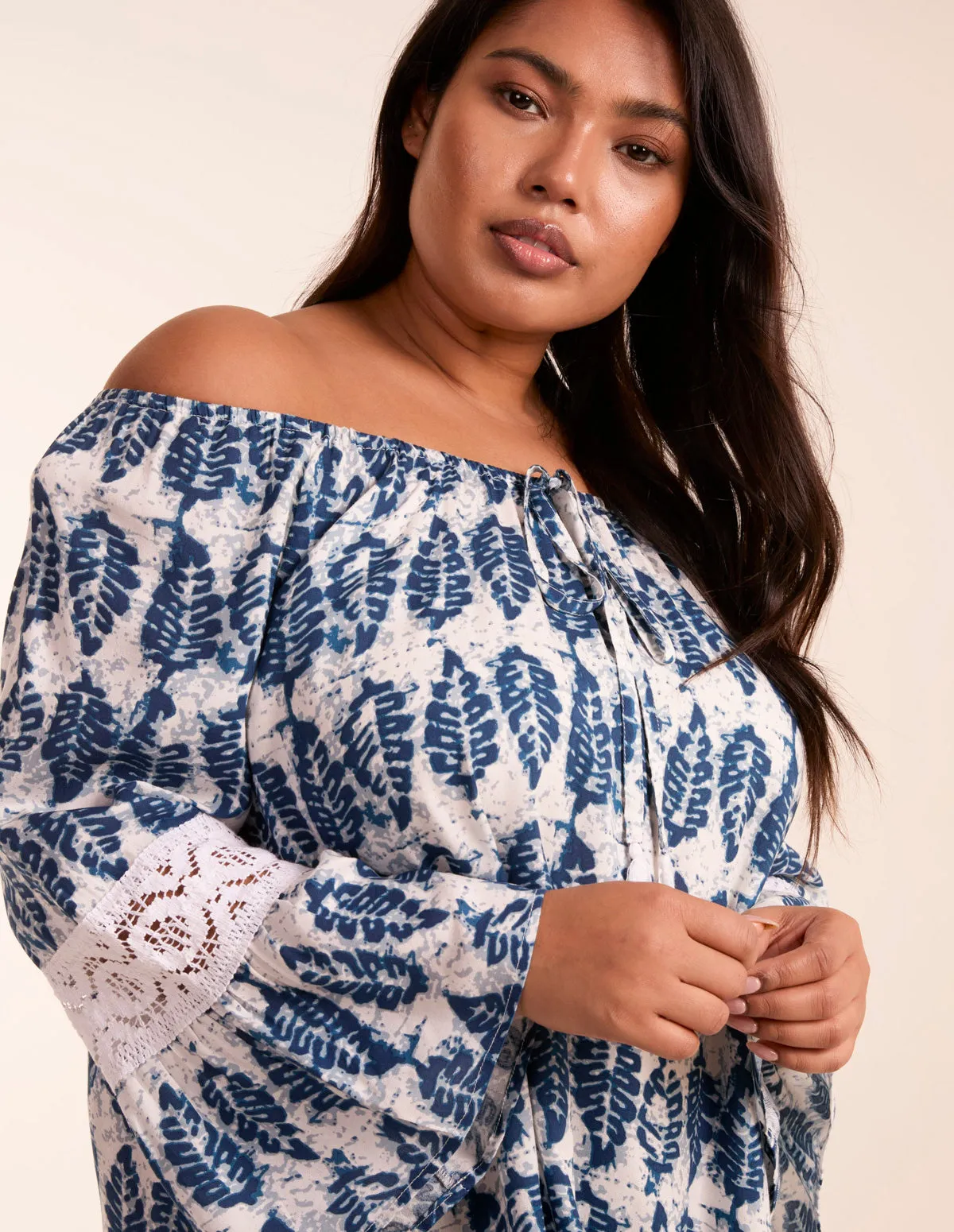 Curve Leaf Print Elasticated Bardot Neck Tunic Dress sold by Blue Vanilla product image thumbnail 2