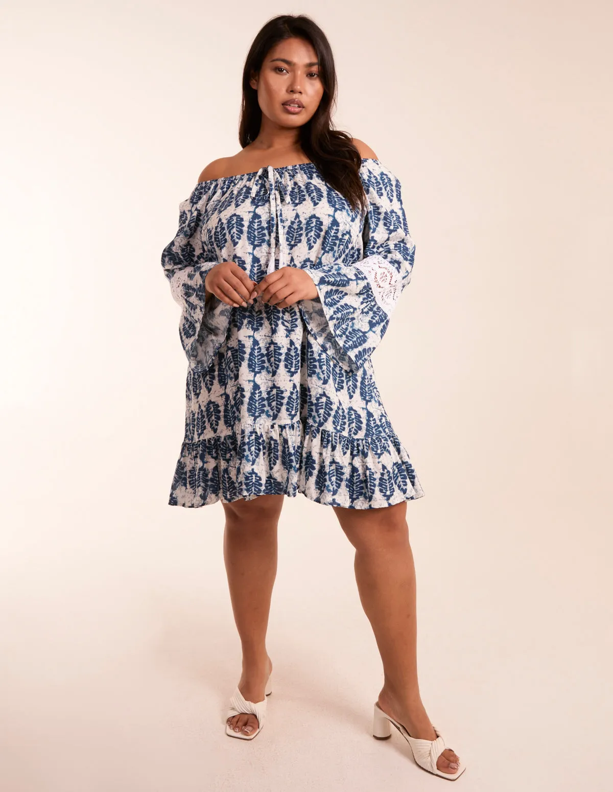 Curve Leaf Print Elasticated Bardot Neck Tunic Dress sold by Blue Vanilla product image thumbnail 3