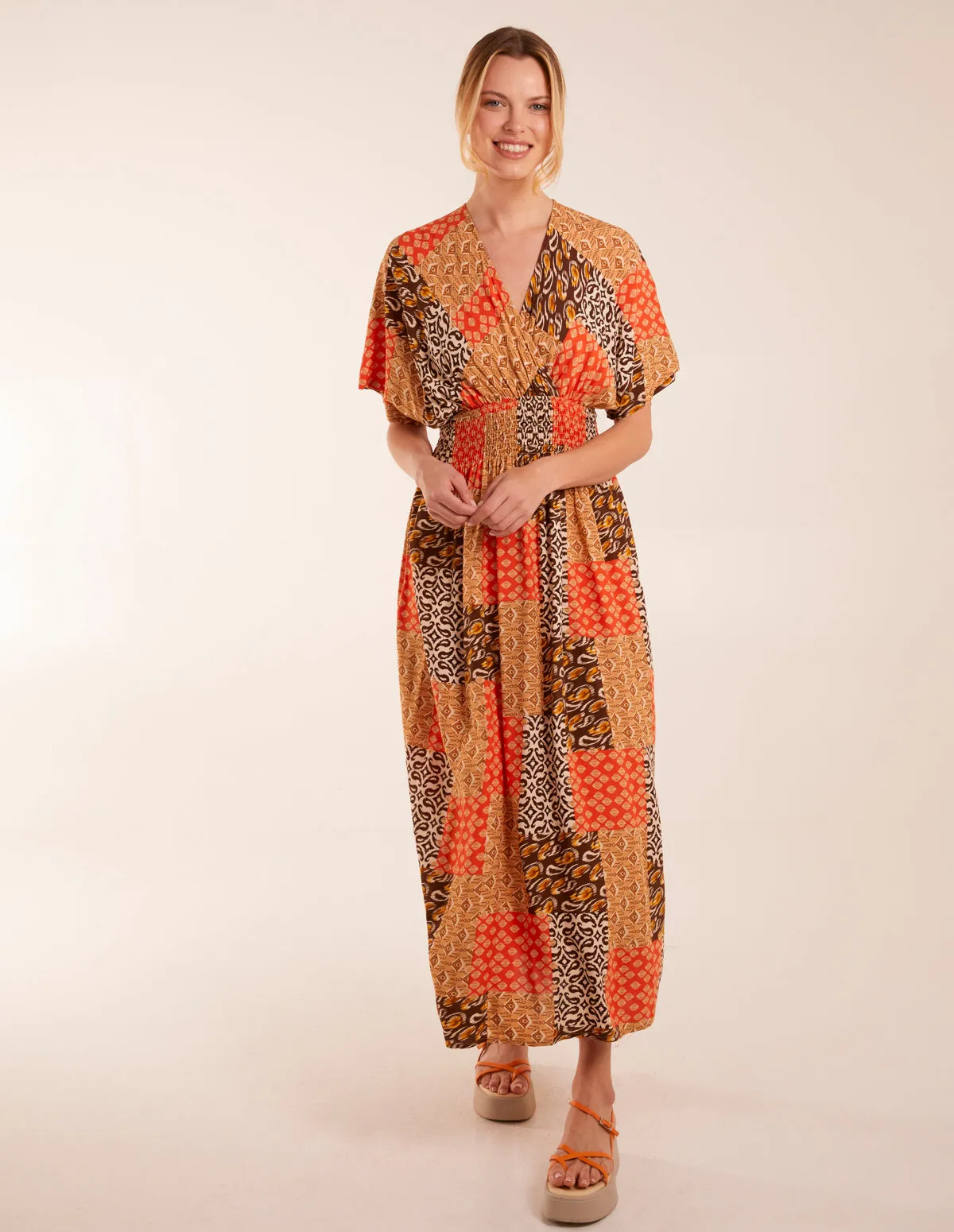 Abstract Patchwork Pattern V Neck Maxi Dress sold by Blue Vanilla product image thumbnail 2