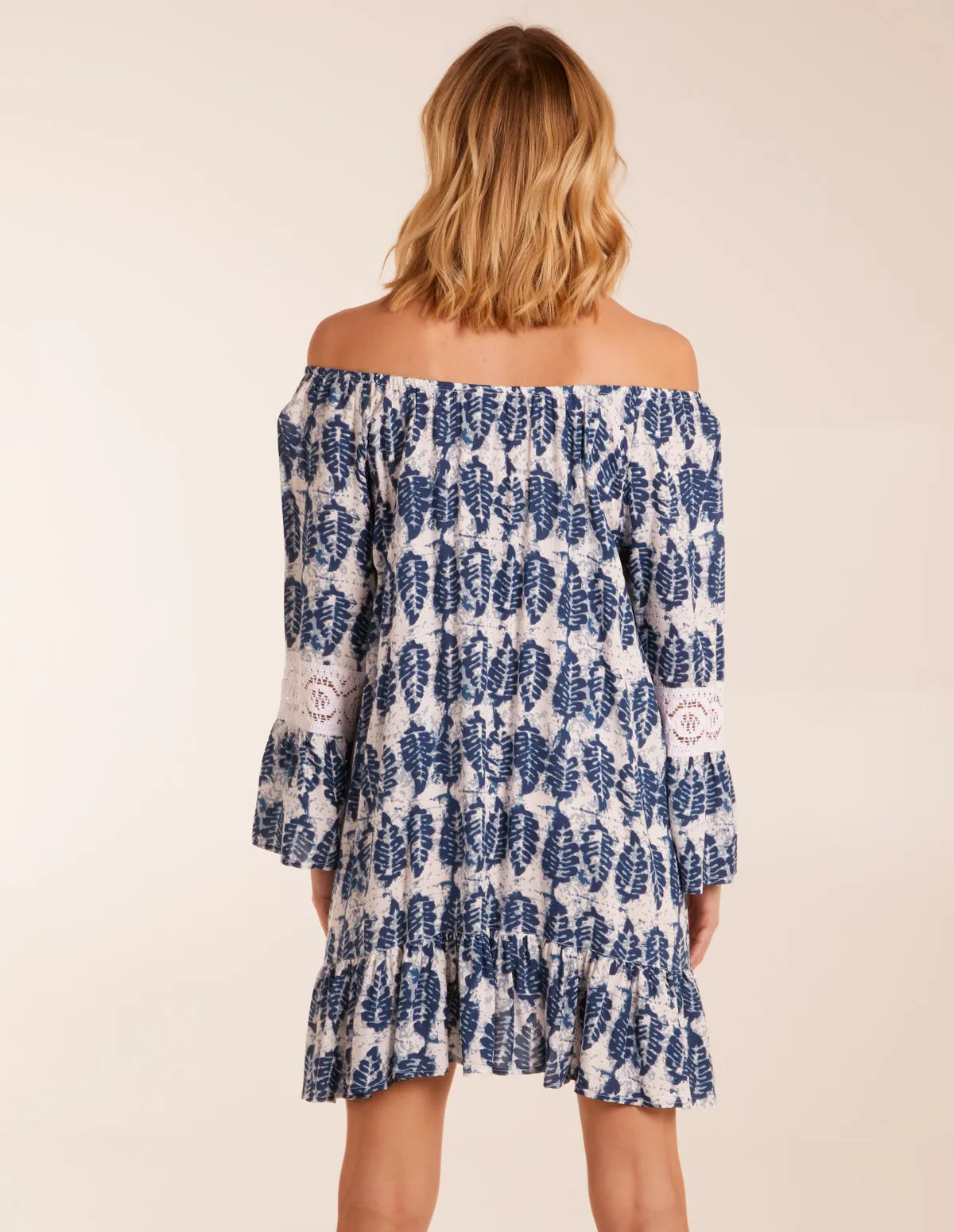 Leaf Print Elasticated Bardot Neck Tunic Dress sold by Blue Vanilla product image thumbnail 4