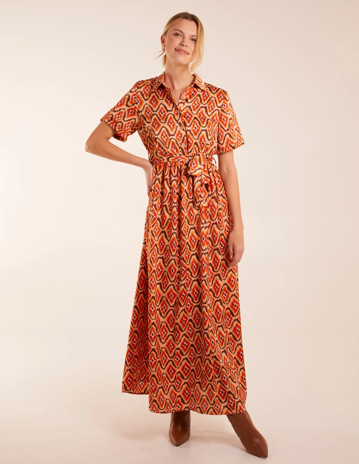 Geometric Belted Maxi Shirt Dress sold by Blue Vanilla product image thumbnail 2