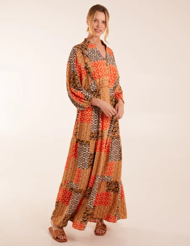 Abstract Patchwork Pattern Maxi Shirt Dress made by Blue Vanilla