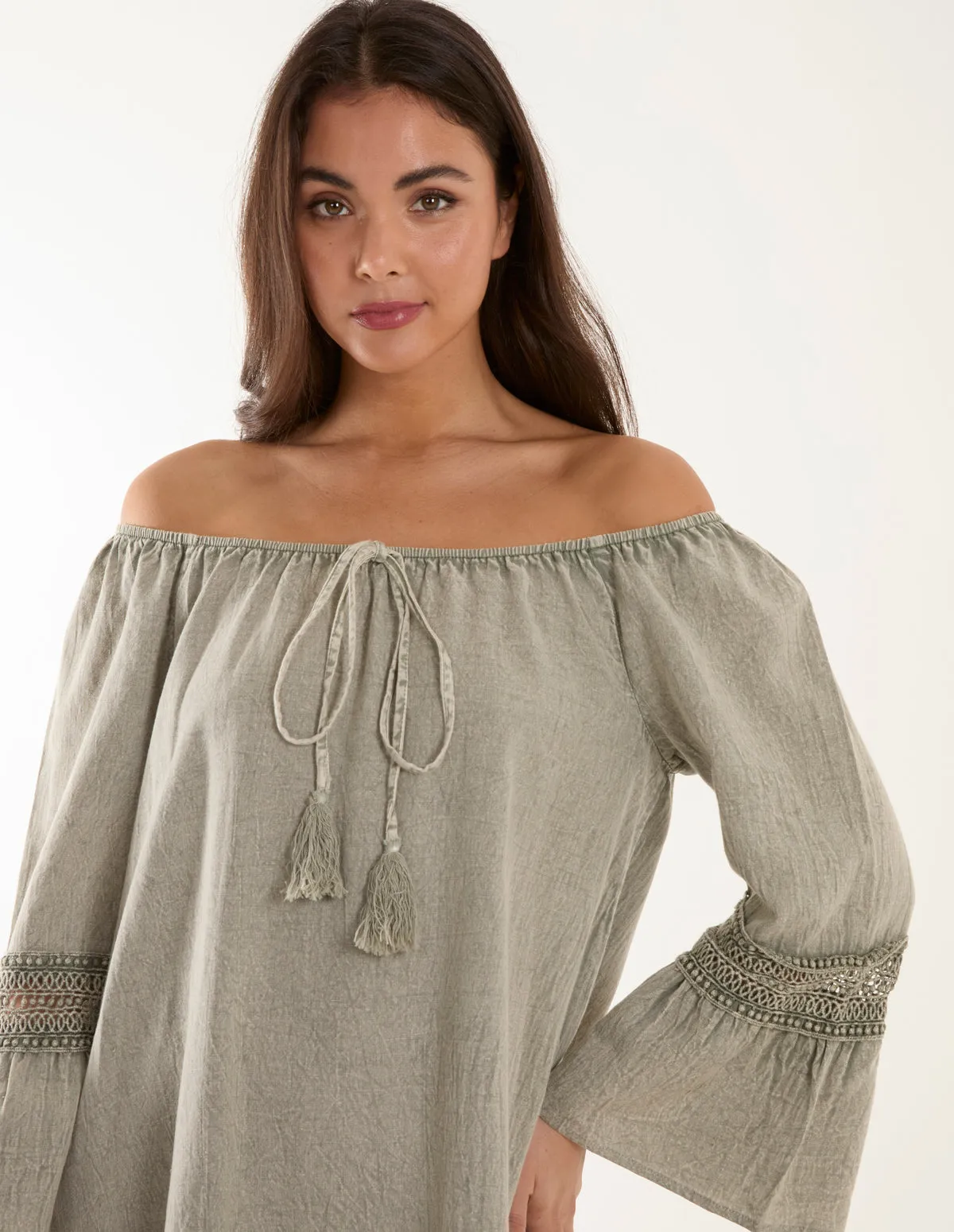 Lace Trim Elasticated Bardot Neck Tunic Dress sold by Blue Vanilla product image thumbnail 2