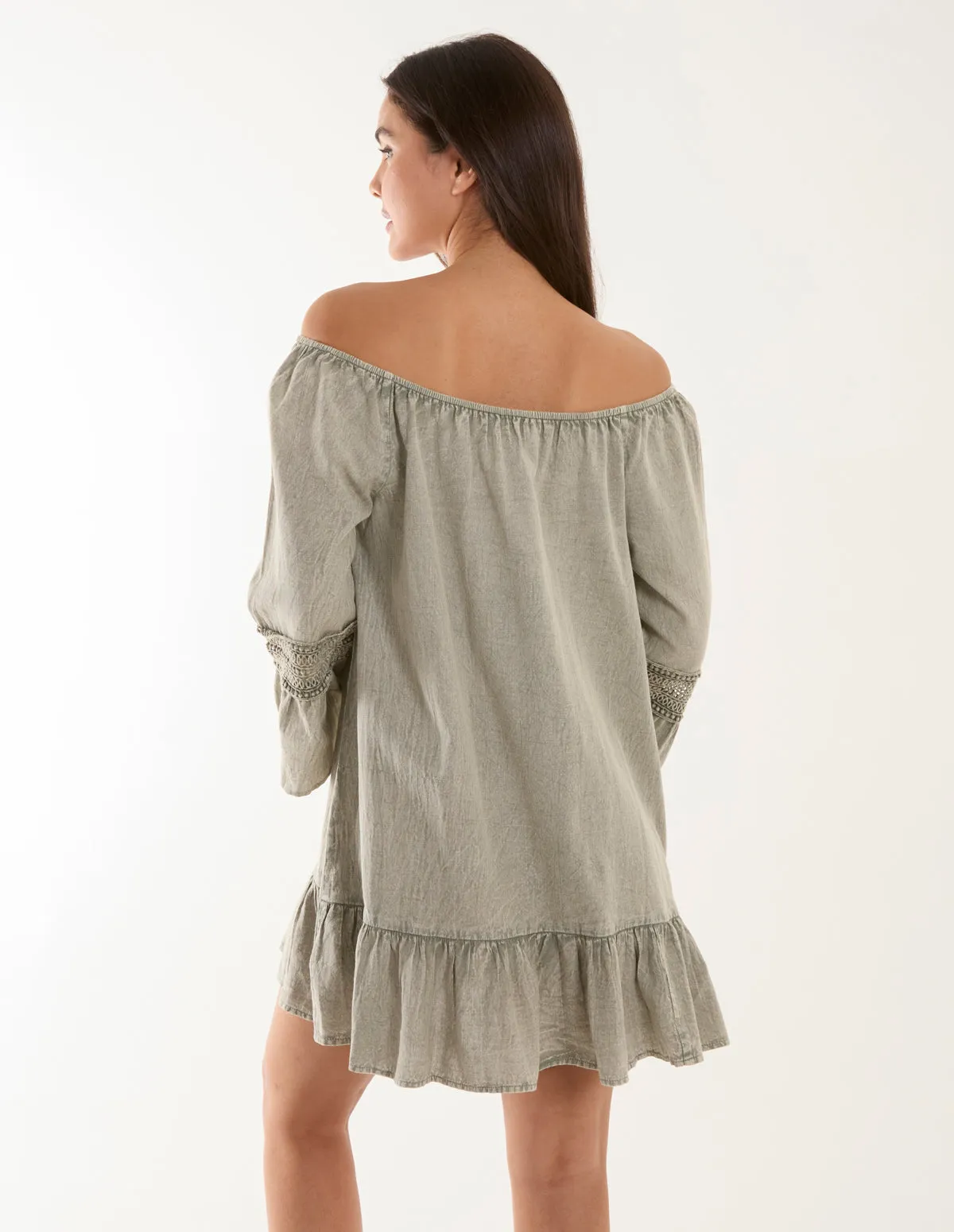 Lace Trim Elasticated Bardot Neck Tunic Dress sold by Blue Vanilla product image thumbnail 4