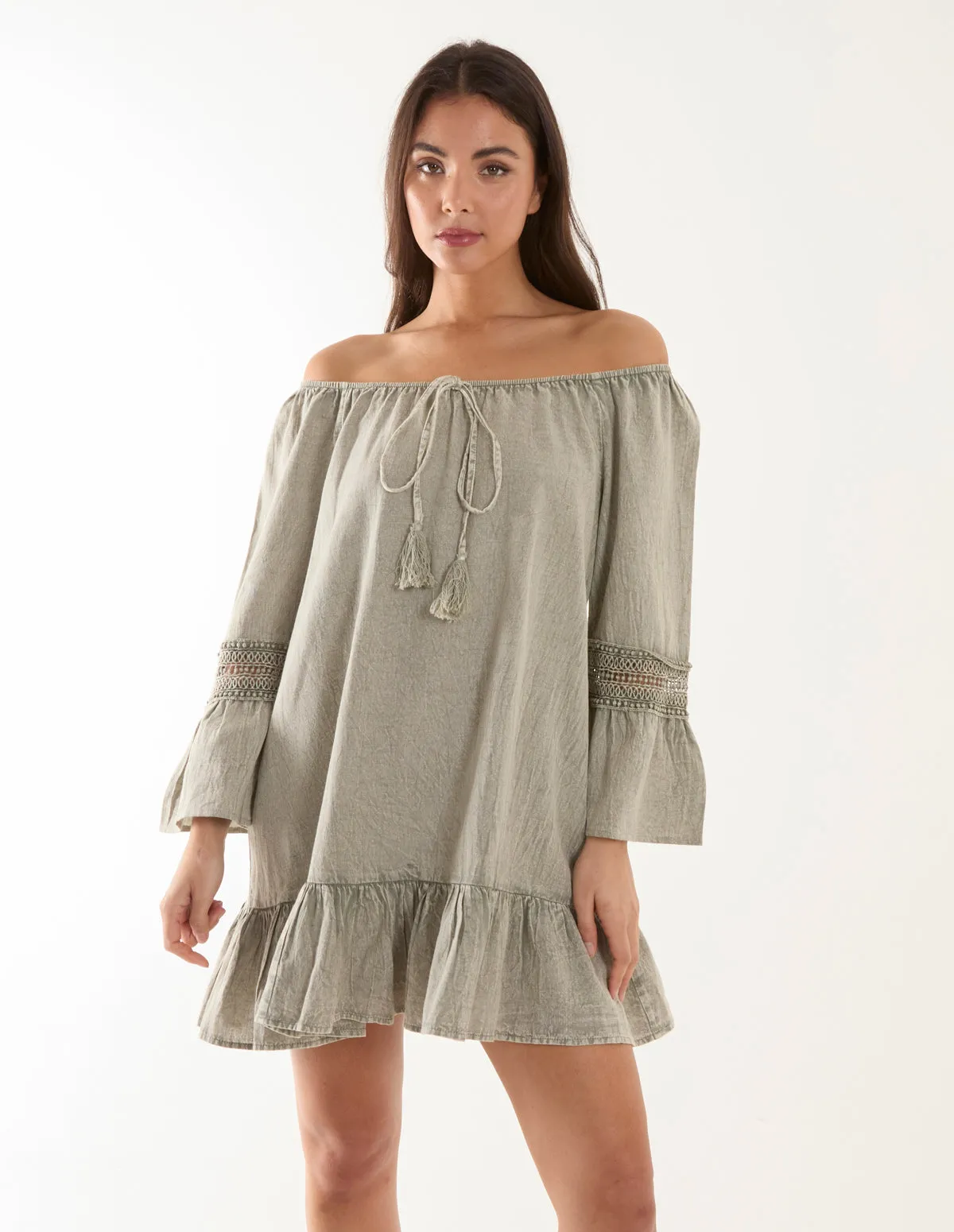 Lace Trim Elasticated Bardot Neck Tunic Dress sold by Blue Vanilla product image thumbnail 3