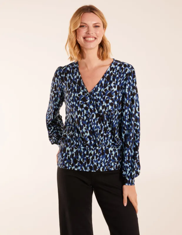 Wrap Front Leopard Print Deep Hem Band Top sold by Blue Vanilla