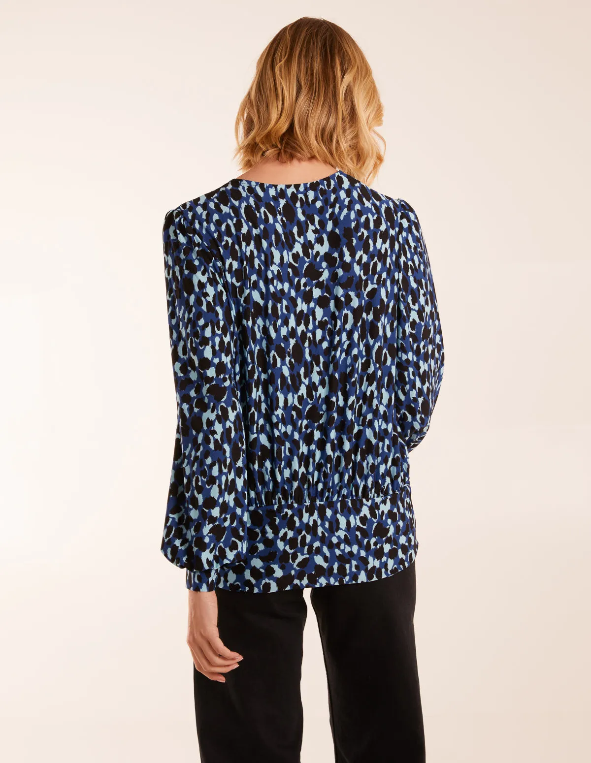 Wrap Front Leopard Print Deep Hem Band Top sold by Blue Vanilla product image thumbnail 4
