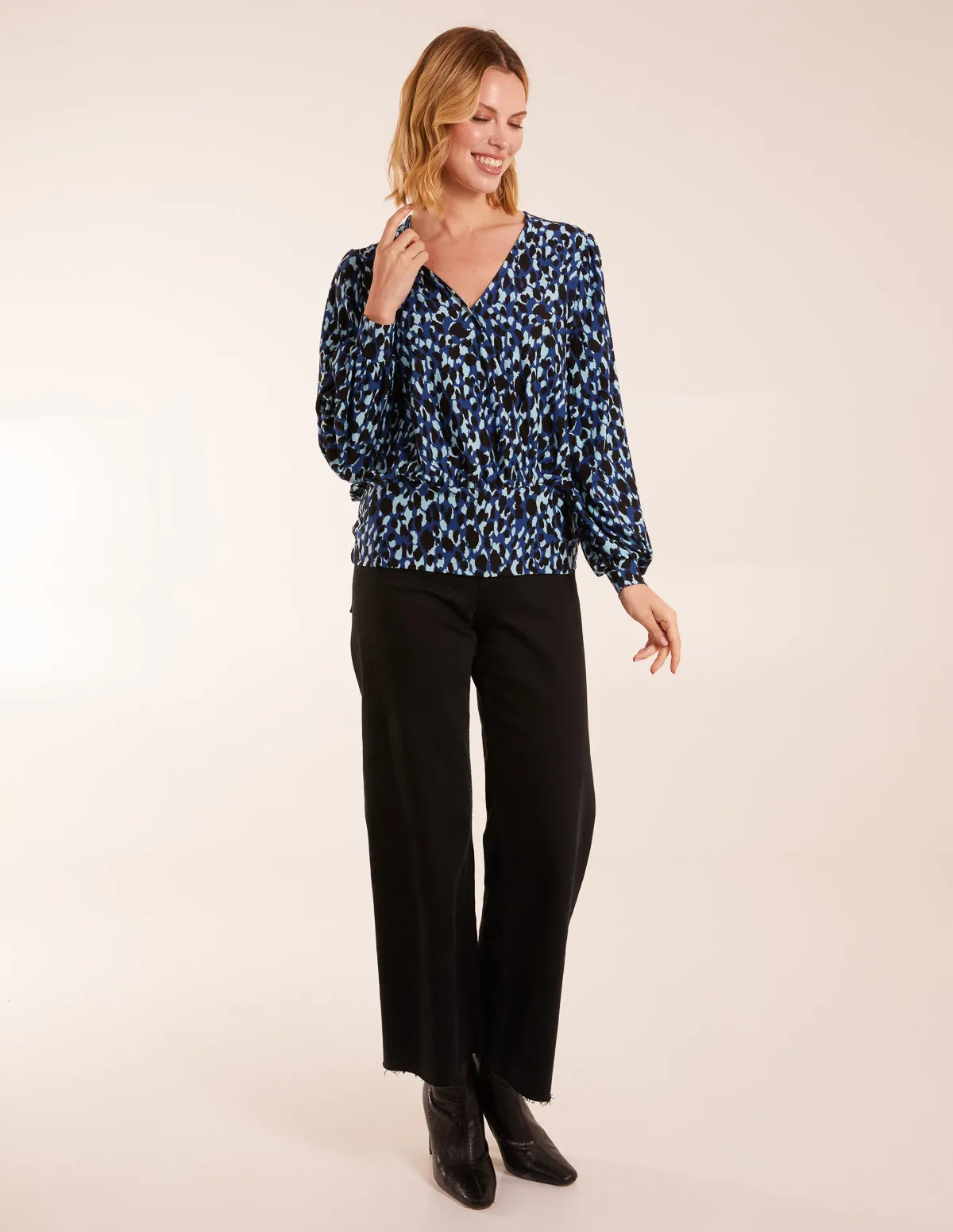 Wrap Front Leopard Print Deep Hem Band Top sold by Blue Vanilla product image thumbnail 3