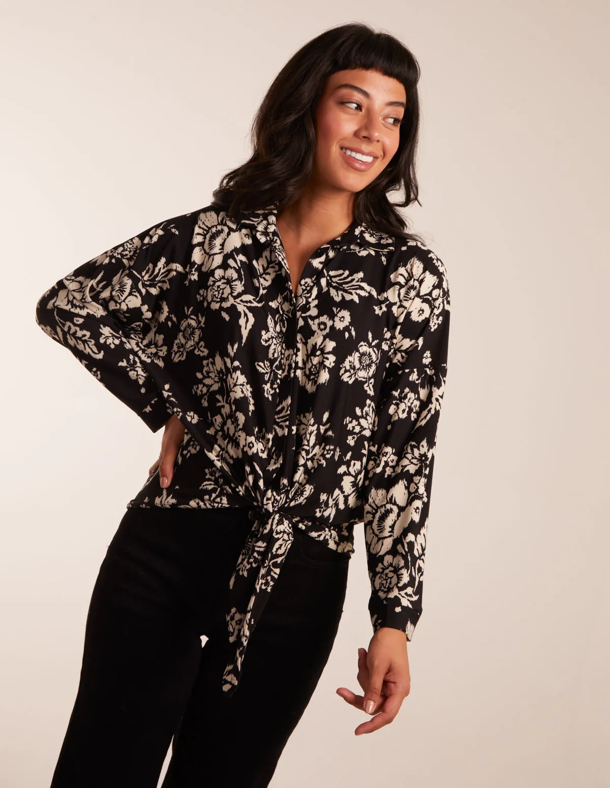 Floral Tie Front Oversized Shirt sold by Blue Vanilla