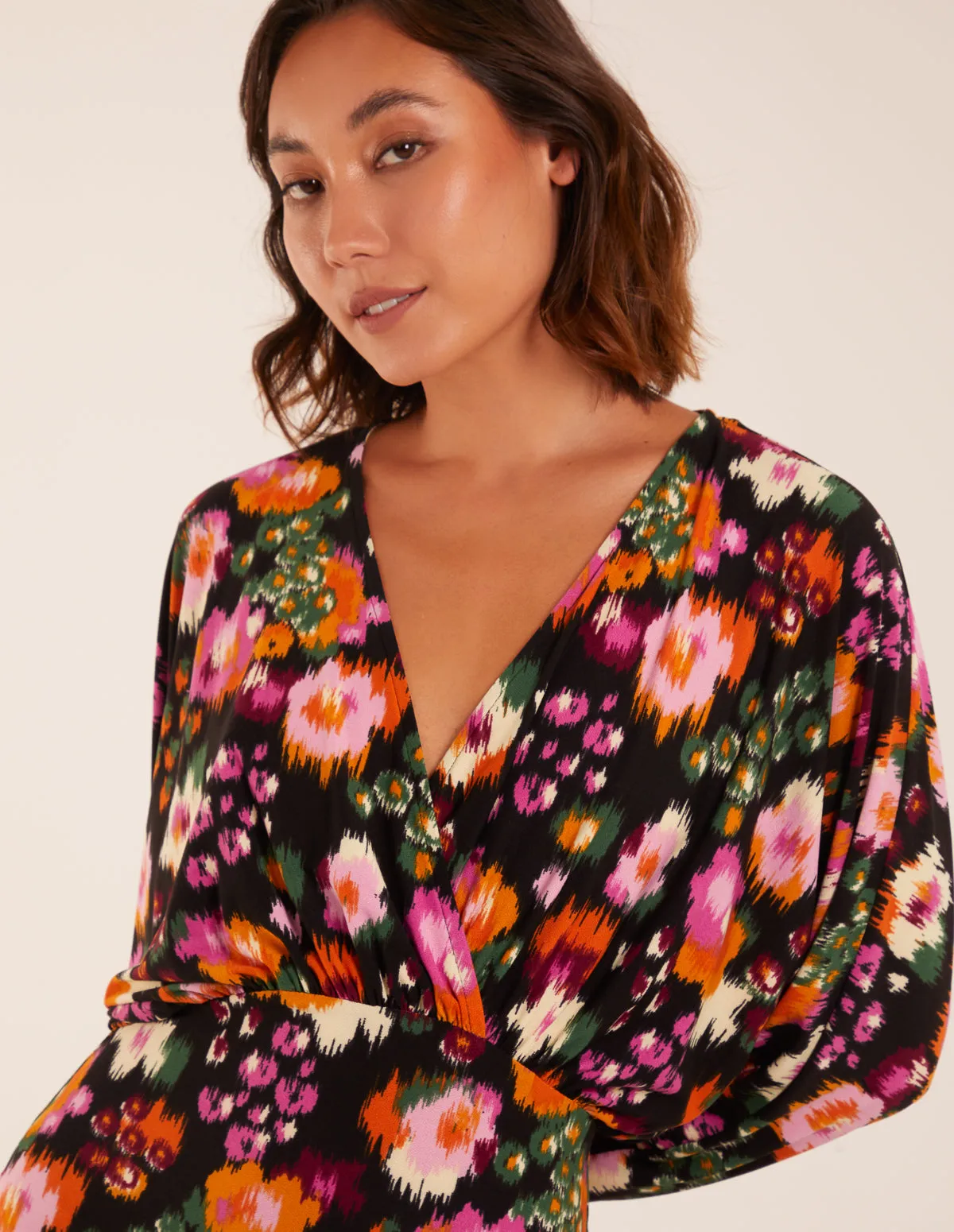 Wrap Batwing Floral Midi Dress With Side Split sold by Blue Vanilla product image thumbnail 3