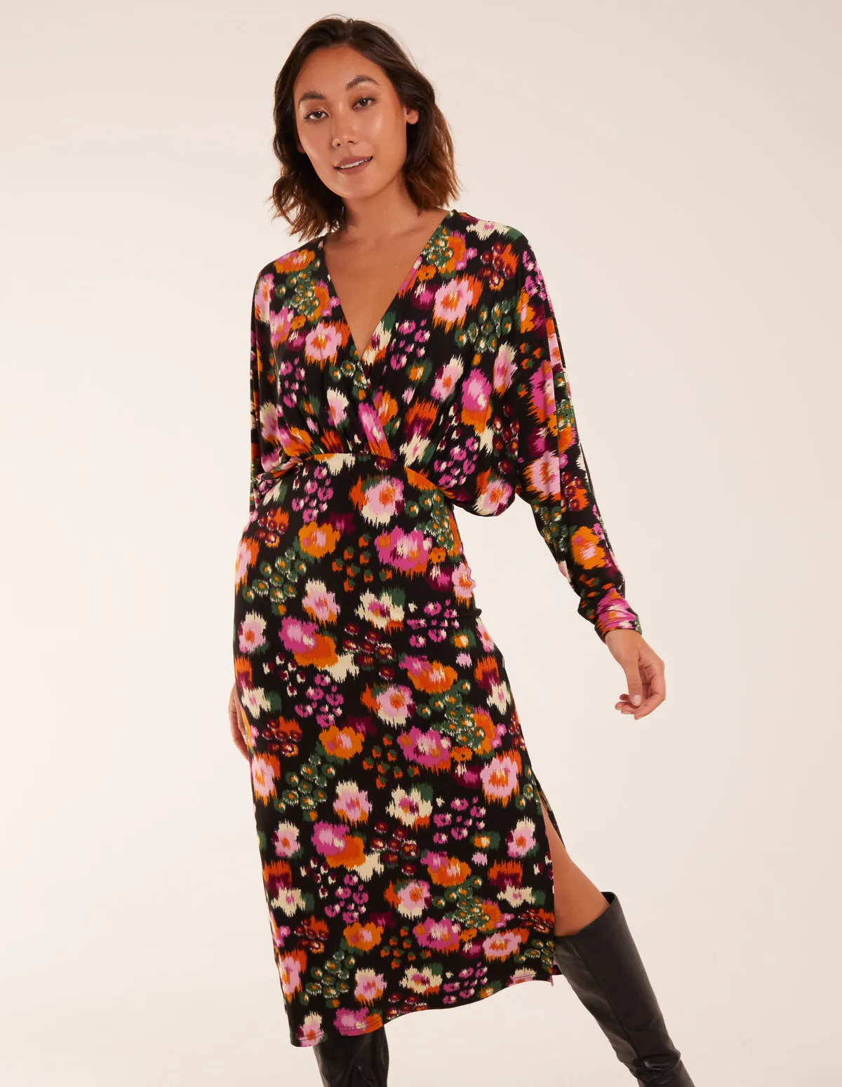 Wrap Batwing Floral Midi Dress With Side Split sold by Blue Vanilla