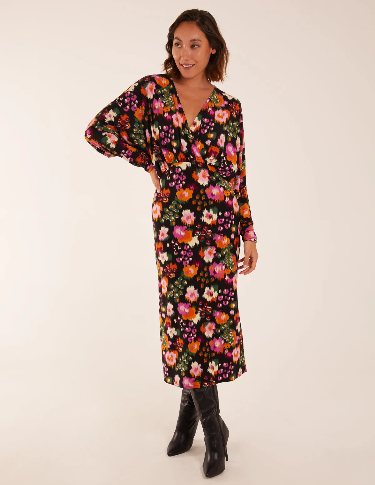 Wrap Batwing Floral Midi Dress With Side Split sold by Blue Vanilla product image thumbnail 2