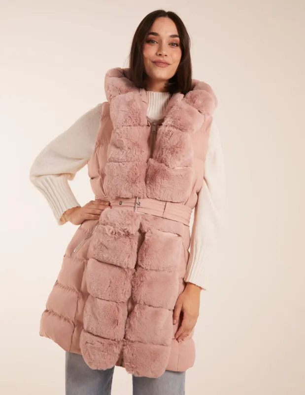 Faux Fur Detail Belted Gilet sold by Blue Vanilla