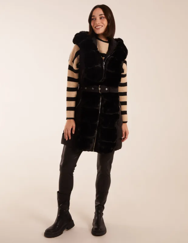 Faux Fur Detail Belted Gilet sold by Blue Vanilla