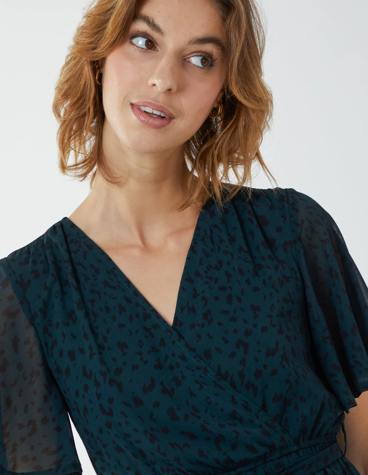 Flutter Sleeve Leopard Wrap Front Belted Dress sold by Blue Vanilla product image thumbnail 2