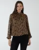 High Neck Leopard Print Satin Blouson Top sold by Blue Vanilla