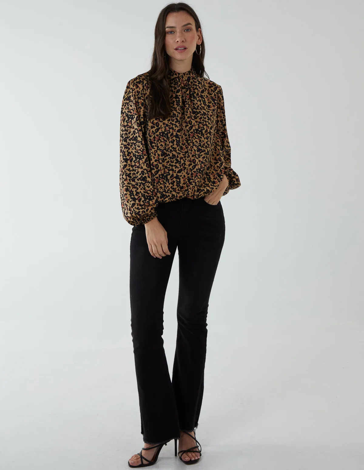 High Neck Leopard Print Satin Blouson Top sold by Blue Vanilla product image thumbnail 2