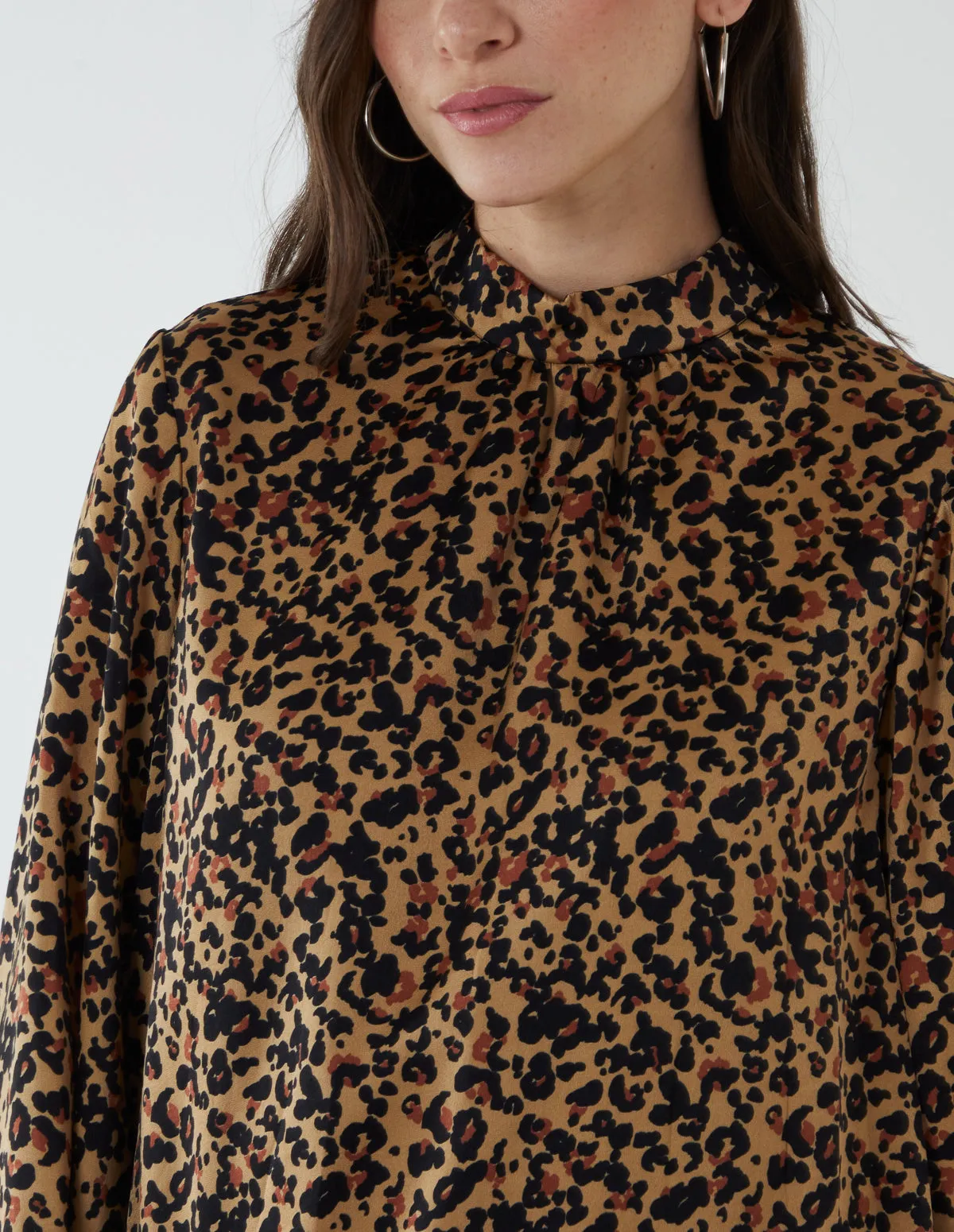 High Neck Leopard Print Satin Blouson Top sold by Blue Vanilla product image thumbnail 3