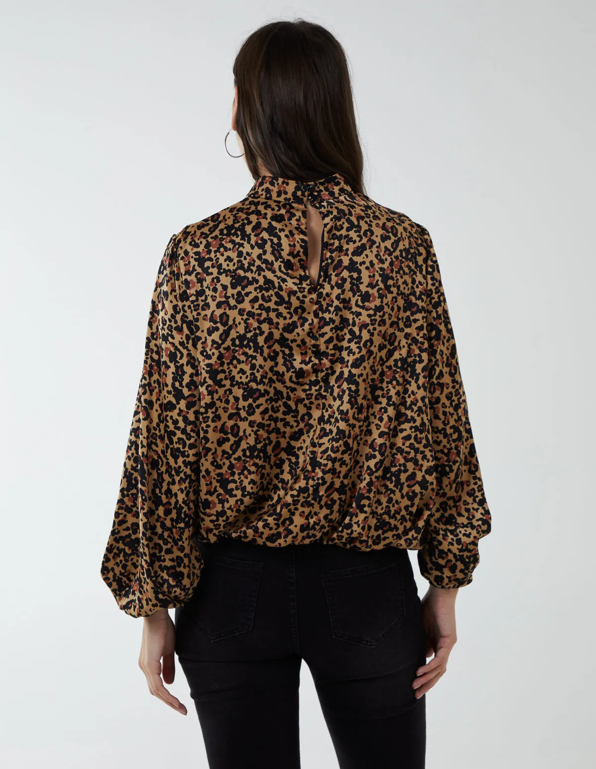 High Neck Leopard Print Satin Blouson Top sold by Blue Vanilla product image thumbnail 4