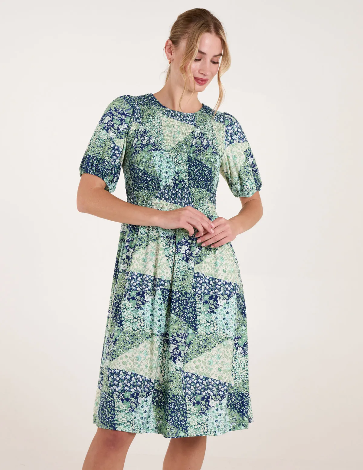 Shirred Bust Puff Sleeve Patchwork Mini Dress sold by Blue Vanilla product image thumbnail 3