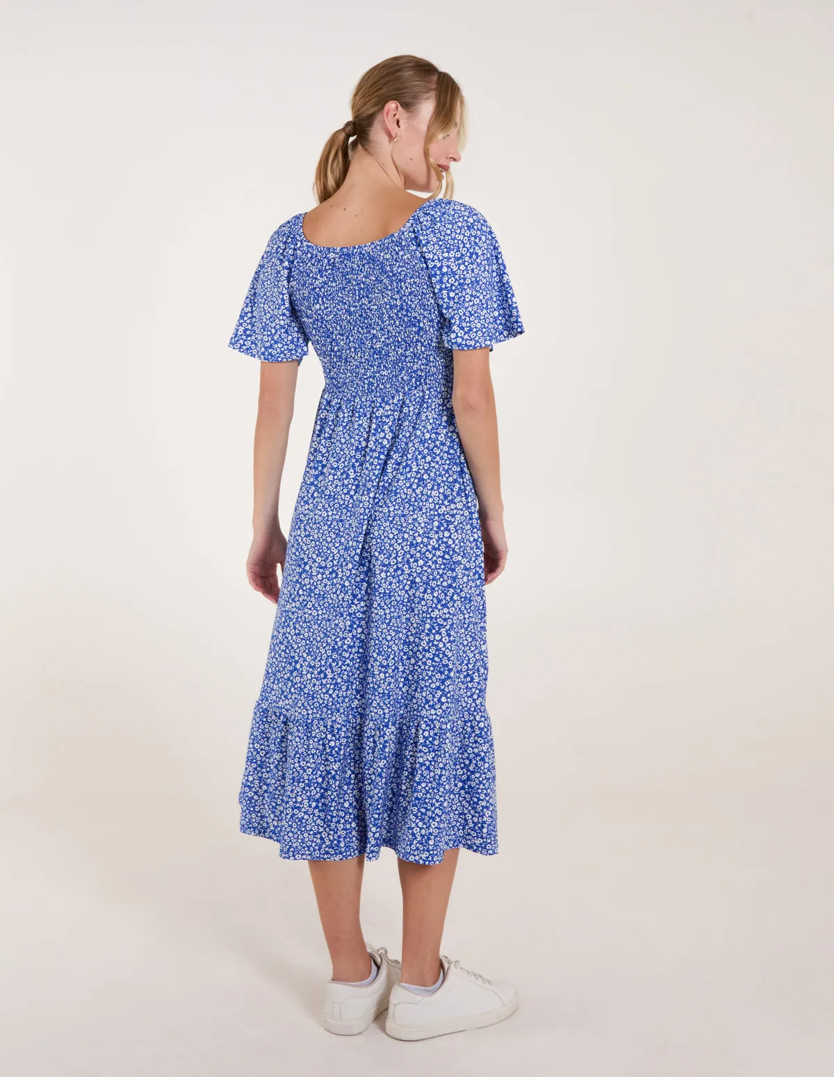 Ditsy Floral Tie Front Shirred Waist Midi Dress sold by Blue Vanilla product image thumbnail 4