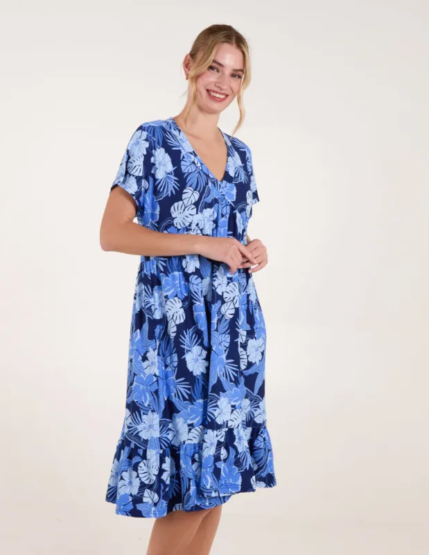 Tropical V Neck Smock Style Tunic Dress made by Blue Vanilla