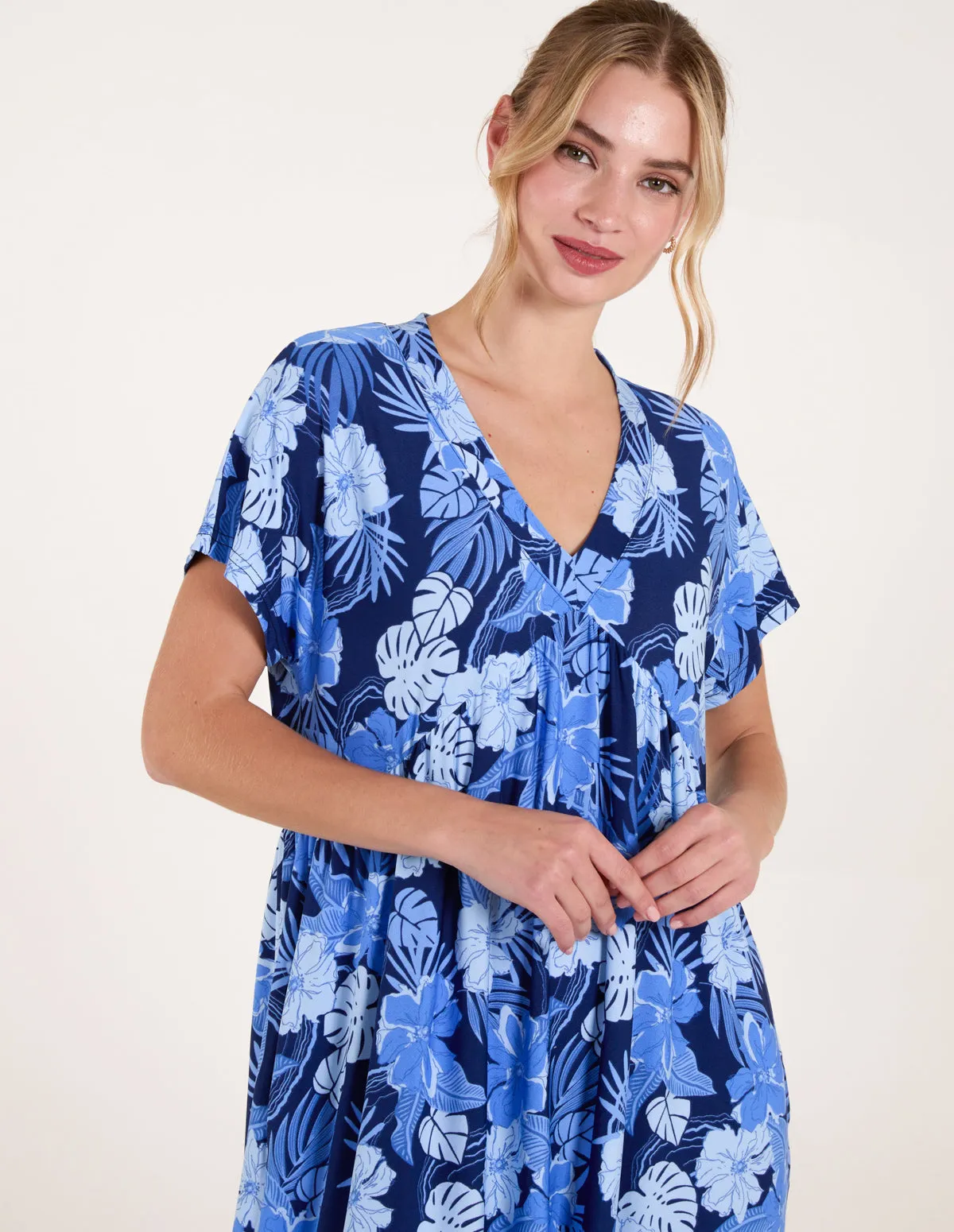Tropical V Neck Smock Style Tunic Dress sold by Blue Vanilla product image thumbnail 3