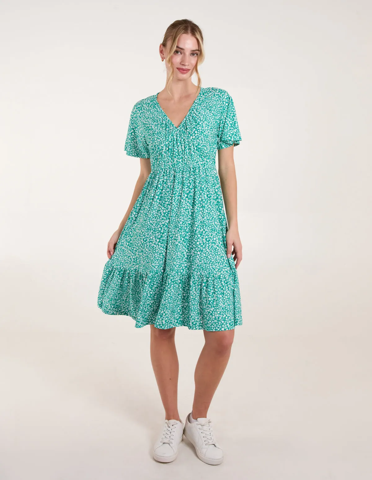 Ditsy Printed Angel Sleeve Elasticated V Neck Dress sold by Blue Vanilla product image thumbnail 3